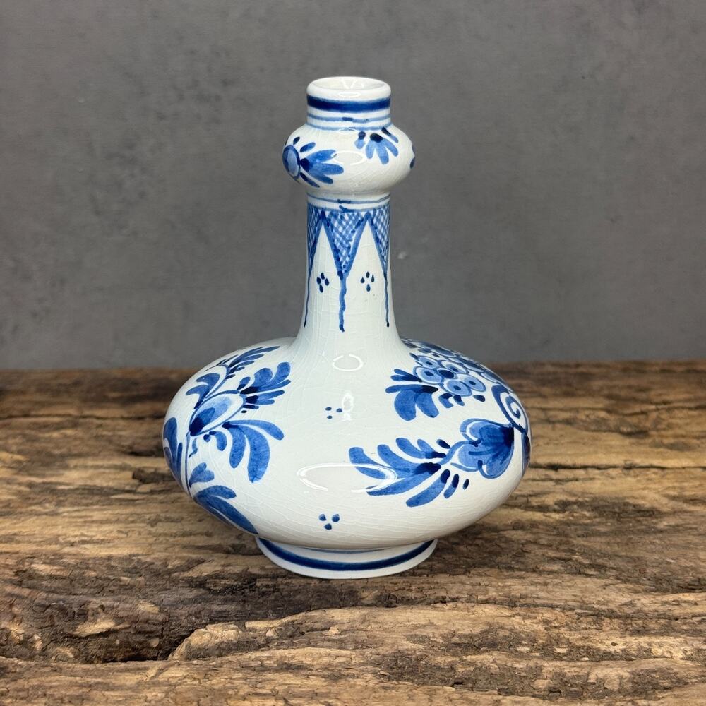 Hand-Painted De Delftse Pauw Model 52 Bud Vase Vintage